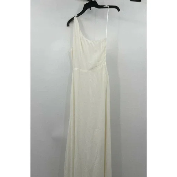 Reformation Evelyn One Shoulder Dress Ivory Size 2 Chiffon Front Slit Dress - Picture 4 of 7